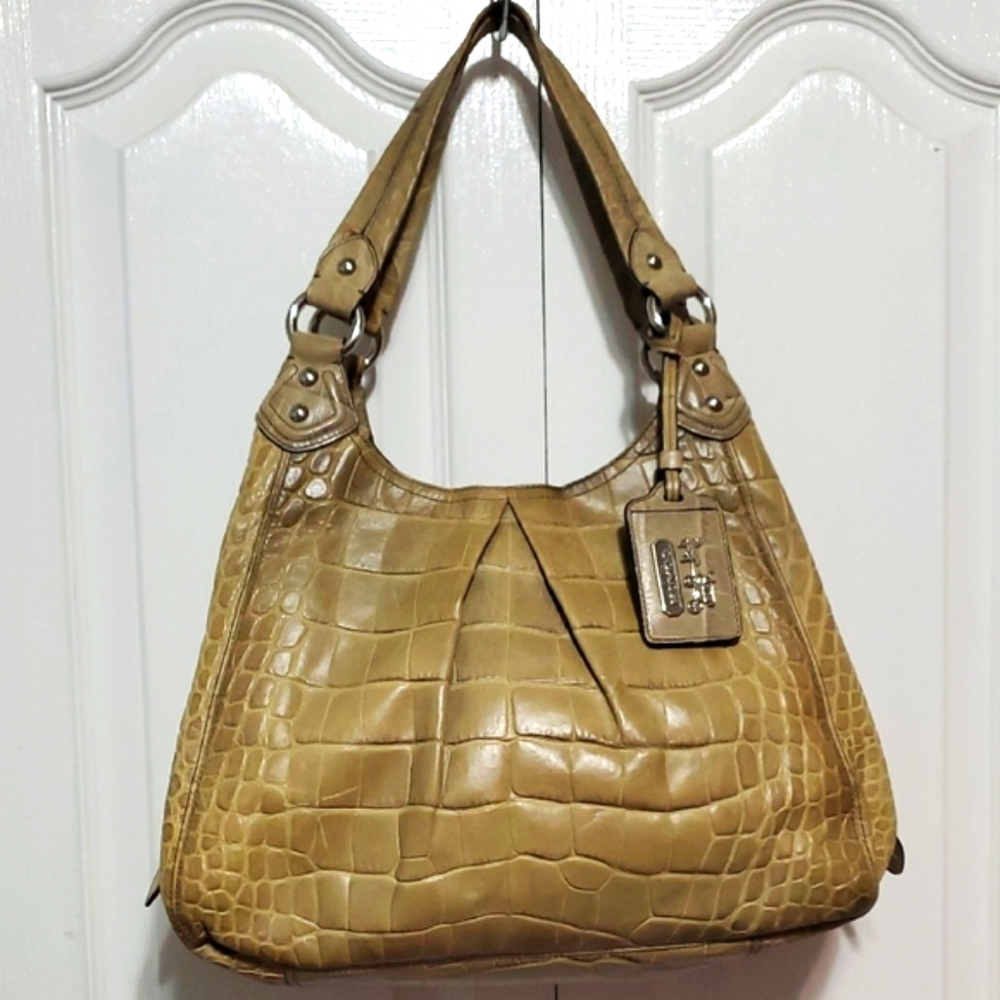 Coach Beige Crocodile-Embossed Shoulder Bag